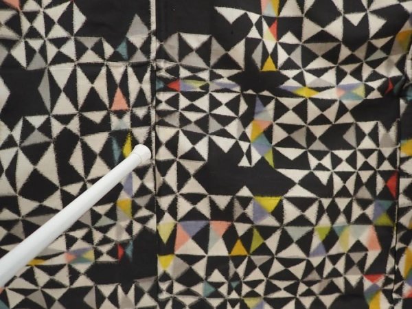 Photo7: 6415T13z660 Vintage Japanese Kimono Silk MEISEN KOMON  Black (7)