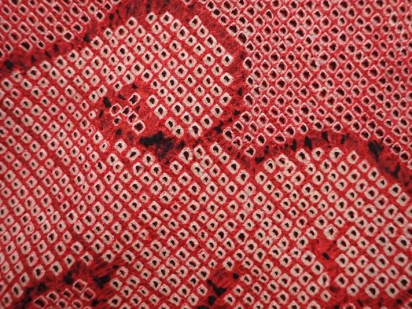 Photo4: 6416T01z480 Vintage Japanese Kimono Silk SHIBORI HAORI Wave Dull red (4)