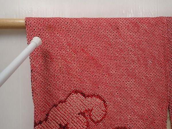 Photo5: 6416T01z480 Vintage Japanese Kimono Silk SHIBORI HAORI Wave Dull red (5)