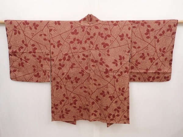 Photo1: 6416T02z560 Vintage Japanese Kimono Silk HAORI Leaf Brown (1)