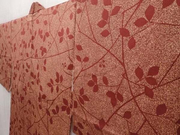 Photo2: 6416T02z560 Vintage Japanese Kimono Silk HAORI Leaf Brown (2)