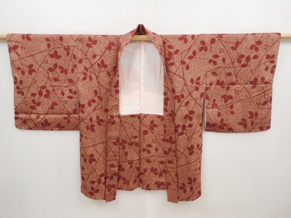 Photo5: 6416T02z560 Vintage Japanese Kimono Silk HAORI Leaf Brown (5)
