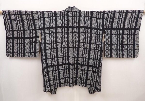 Photo1: 6416T03z490 Vintage Japanese Kimono Silk SHIBORI HAORI  Black (1)