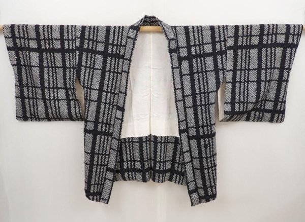Photo5: 6416T03z490 Vintage Japanese Kimono Silk SHIBORI HAORI  Black (5)