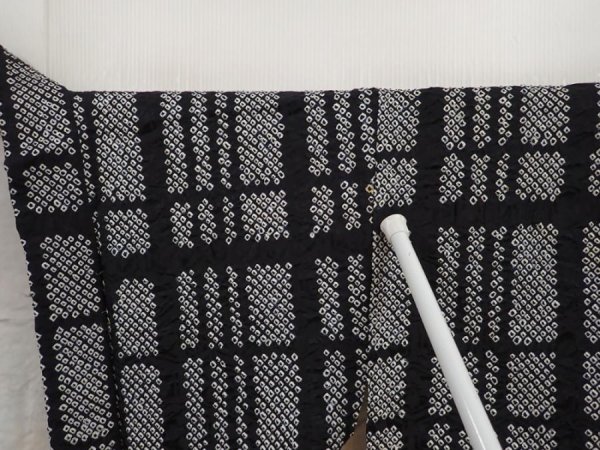 Photo6: 6416T03z490 Vintage Japanese Kimono Silk SHIBORI HAORI  Black (6)