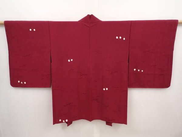 Photo1: 6416T04z530 Vintage Japanese Kimono Silk HAORI  Wine red (1)