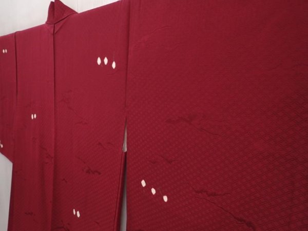 Photo2: 6416T04z530 Vintage Japanese Kimono Silk HAORI  Wine red (2)