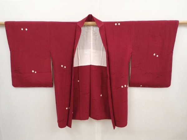 Photo5: 6416T04z530 Vintage Japanese Kimono Silk HAORI  Wine red (5)