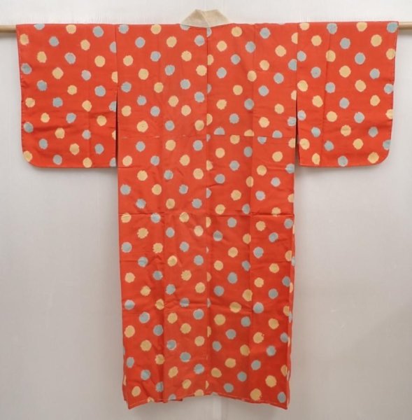 Photo1: 6416T05z480 Vintage Japanese Kimono Silk JUBAN Dot Orangered (1)