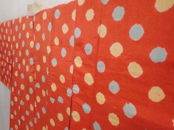 Photo2: 6416T05z480 Vintage Japanese Kimono Silk JUBAN Dot Orangered (2)