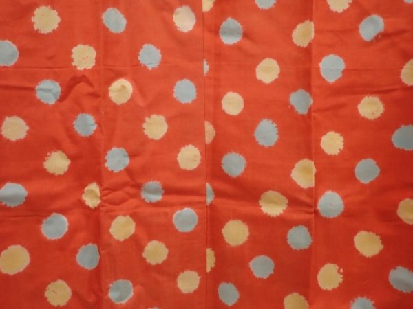 Photo3: 6416T05z480 Vintage Japanese Kimono Silk JUBAN Dot Orangered (3)
