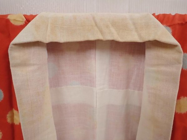 Photo6: 6416T05z480 Vintage Japanese Kimono Silk JUBAN Dot Orangered (6)