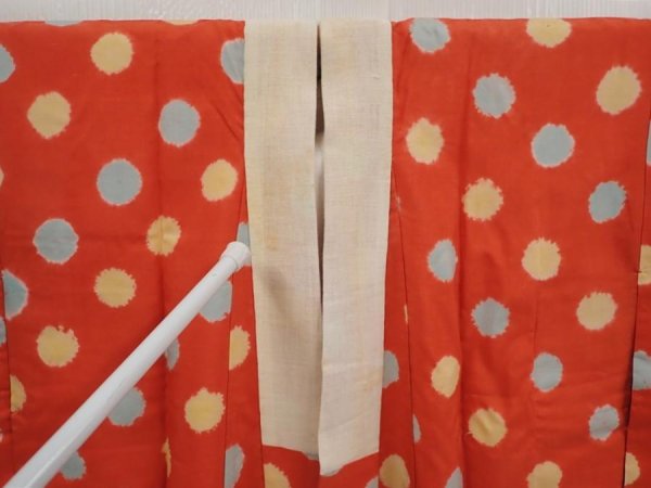 Photo7: 6416T05z480 Vintage Japanese Kimono Silk JUBAN Dot Orangered (7)