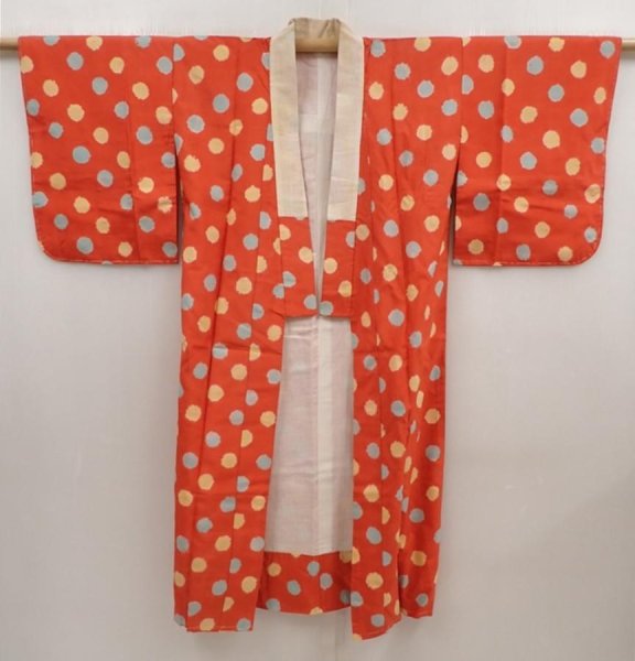 Photo8: 6416T05z480 Vintage Japanese Kimono Silk JUBAN Dot Orangered (8)