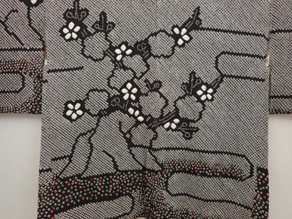 Photo3: 6416T06z460 Vintage Japanese Kimono Silk SHIBORI HAORI Flower Black (3)