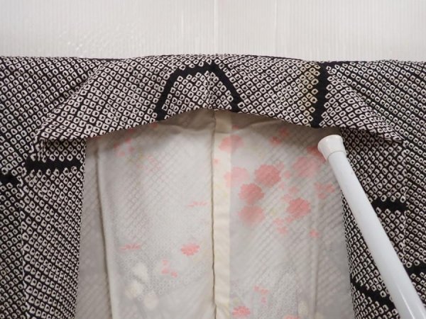Photo6: 6416T06z460 Vintage Japanese Kimono Silk SHIBORI HAORI Flower Black (6)