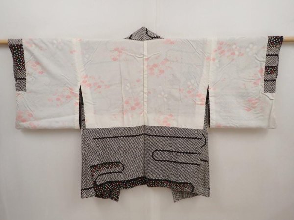 Photo7: 6416T06z460 Vintage Japanese Kimono Silk SHIBORI HAORI Flower Black (7)