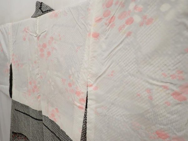 Photo8: 6416T06z460 Vintage Japanese Kimono Silk SHIBORI HAORI Flower Black (8)