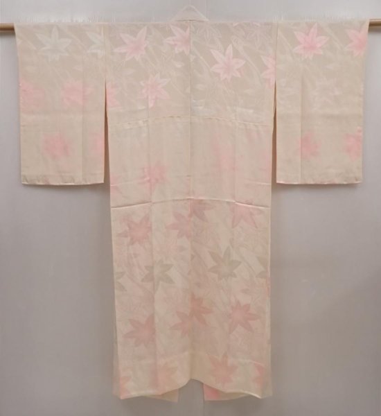 Photo1: 6416T07z500 Vintage Japanese Kimono Silk JUBAN Maple Light pink (1)