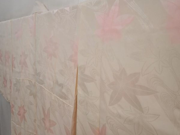 Photo2: 6416T07z500 Vintage Japanese Kimono Silk JUBAN Maple Light pink (2)