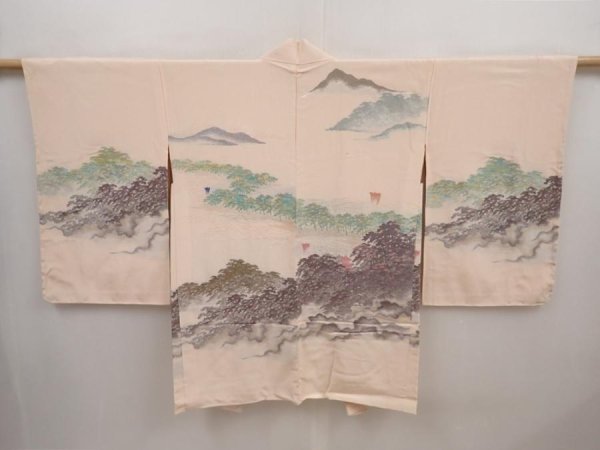 Photo1: 6416T08z630 Vintage Japanese Kimono Silk HAORI Amanohashidate Ash pink (1)
