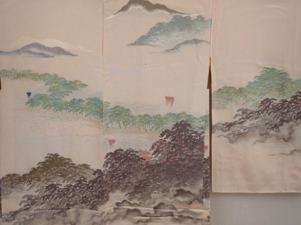 Photo3: 6416T08z630 Vintage Japanese Kimono Silk HAORI Amanohashidate Ash pink (3)