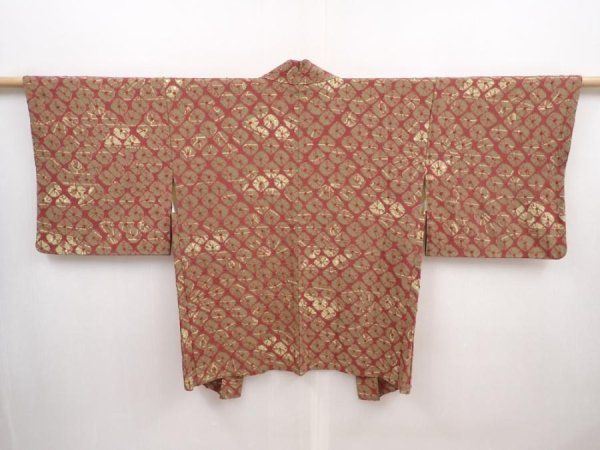 Photo1: 6416T09z560 Vintage Japanese Kimono Silk SHIBORI HAORI  Purple-Brown (1)