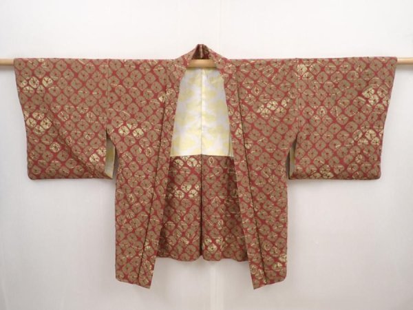 Photo5: 6416T09z560 Vintage Japanese Kimono Silk SHIBORI HAORI  Purple-Brown (5)