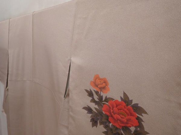 Photo2: 6416T10z990  Japanese Kimono Silk TSUKESAGE Peony Ash rose (2)