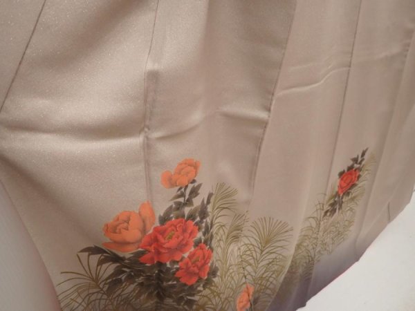 Photo3: 6416T10z990  Japanese Kimono Silk TSUKESAGE Peony Ash rose (3)
