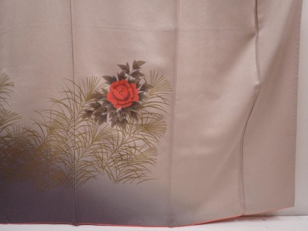 Photo7: 6416T10z990  Japanese Kimono Silk TSUKESAGE Peony Ash rose (7)