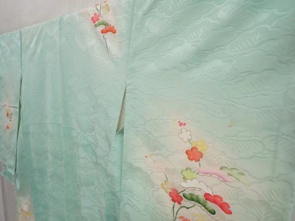 Photo2: 6416T11z910 Vintage Japanese Kimono Silk TSUKESAGE Flowers Light cyan (2)