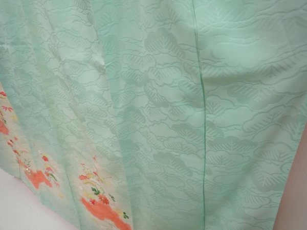 Photo4: 6416T11z910 Vintage Japanese Kimono Silk TSUKESAGE Flowers Light cyan (4)