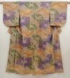 Photo1: 6416T12z760 Antique Japanese Kimono Muslin KOMON Jigami Dark champagne (1)