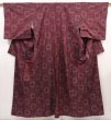 Photo1: 6416T13z630 Vintage Japanese Kimono Silk TSUMUGI Flower Purple-Brown (1)