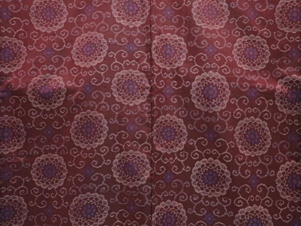 Photo5: 6416T13z630 Vintage Japanese Kimono Silk TSUMUGI Flower Purple-Brown (5)