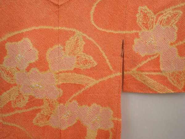 Photo3: 6417T01z420 Vintage Japanese Kimono Silk SHIBORI HAORI Flower Dark orange (3)