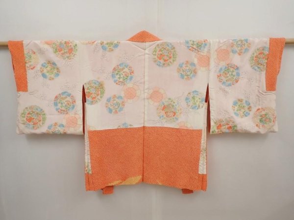 Photo6: 6417T01z420 Vintage Japanese Kimono Silk SHIBORI HAORI Flower Dark orange (6)