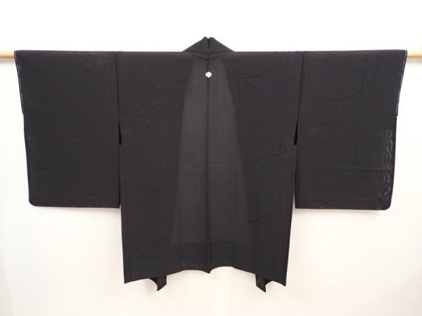 Photo1: 6417T03z340 Vintage Japanese Kimono Silk See through HAORI Stream Black (1)