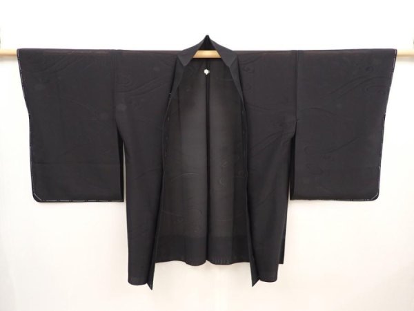 Photo6: 6417T03z340 Vintage Japanese Kimono Silk See through HAORI Stream Black (6)