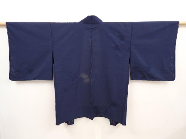 Photo1: 6417T04z290 Vintage Japanese Kimono Silk See through HAORI  Navy (1)