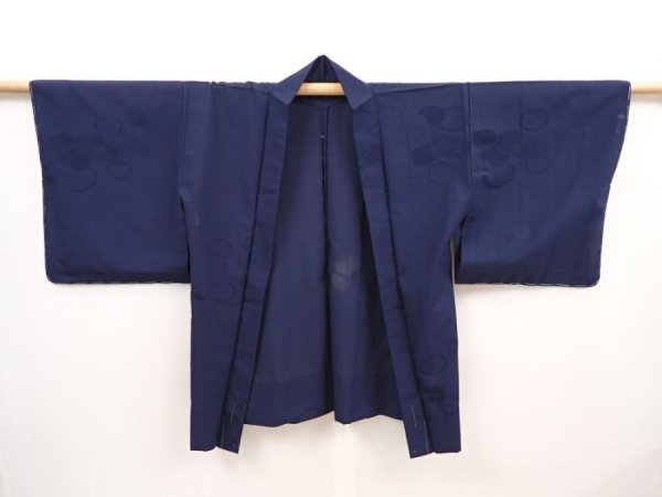 Photo5: 6417T04z290 Vintage Japanese Kimono Silk See through HAORI  Navy (5)
