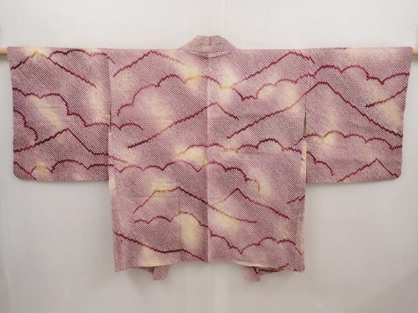 Photo1: 6417T05z440 Vintage Japanese Kimono Silk SHIBORI HAORI Mountain Dull purple (1)