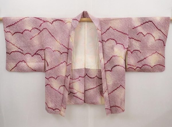 Photo5: 6417T05z440 Vintage Japanese Kimono Silk SHIBORI HAORI Mountain Dull purple (5)