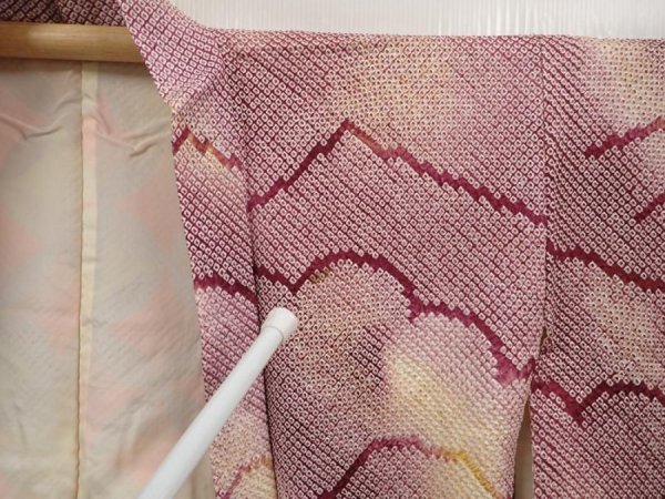 Photo7: 6417T05z440 Vintage Japanese Kimono Silk SHIBORI HAORI Mountain Dull purple (7)