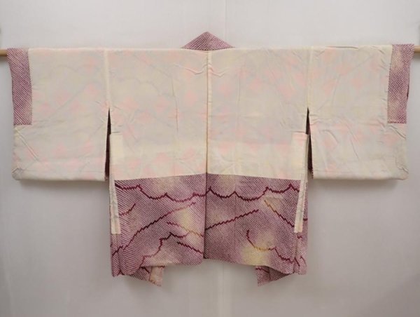 Photo8: 6417T05z440 Vintage Japanese Kimono Silk SHIBORI HAORI Mountain Dull purple (8)