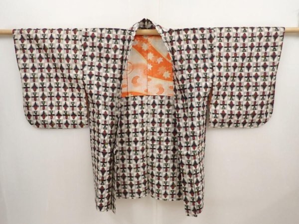 Photo5: 6417T06z420 Vintage Japanese Kimono Silk MEISEN HAORI  Gray (5)