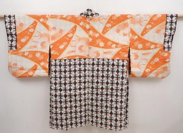 Photo7: 6417T06z420 Vintage Japanese Kimono Silk MEISEN HAORI  Gray (7)