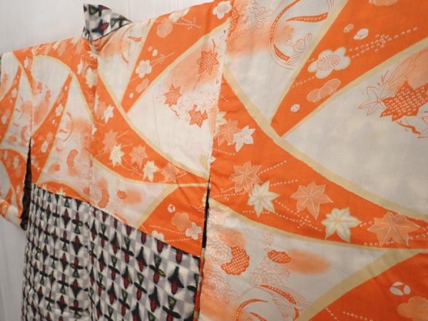 Photo8: 6417T06z420 Vintage Japanese Kimono Silk MEISEN HAORI  Gray (8)