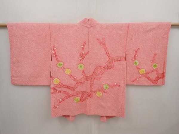 Photo1: 6417T07z500 Vintage Japanese Kimono Silk SHIBORI HAORI Plum tree Pink (1)